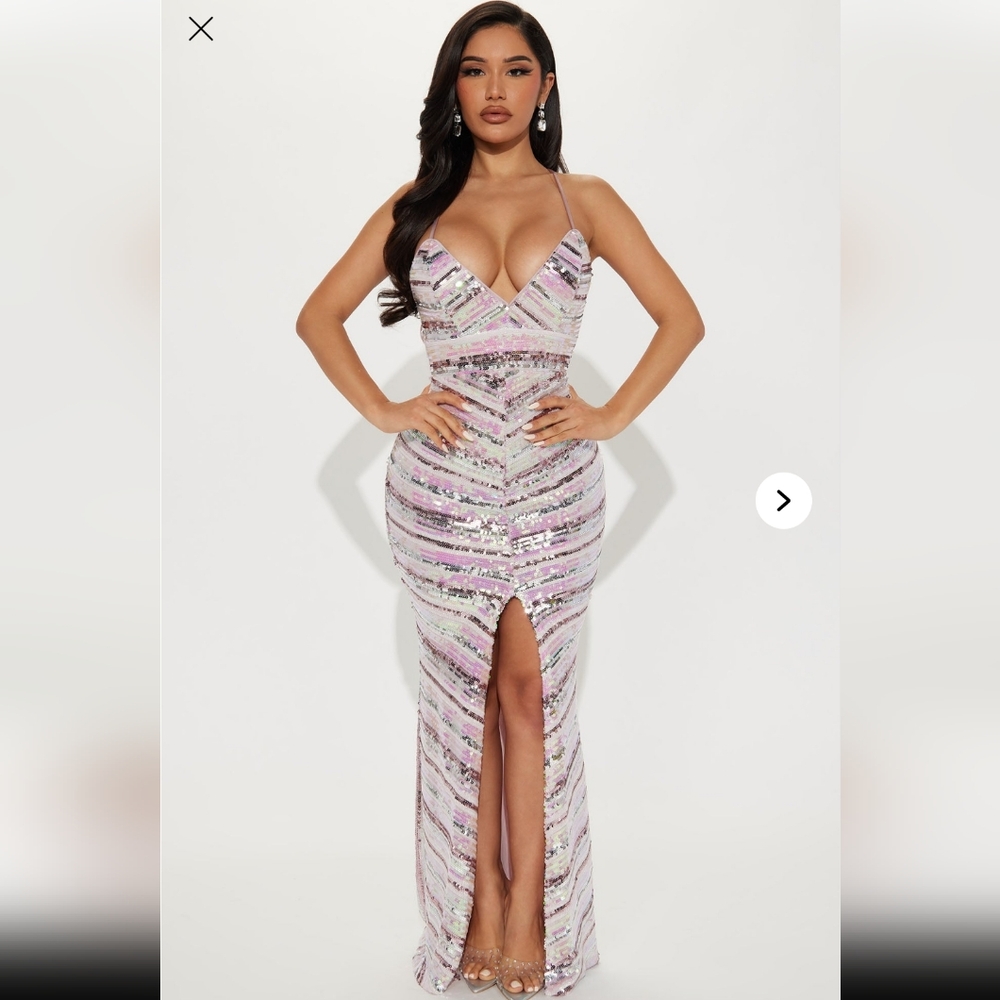 Fashion Nova Pink Silver Sequin Embellished Maxi Dress
